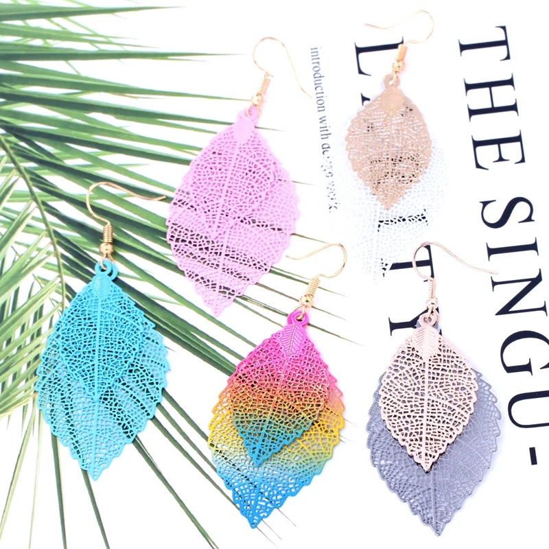 

WNGMNGL Korean Elegant Drop earrings Bohemia Charm Statement Earrings Cute Double Leaves Dangle Earrings For Women Ear Jewelry