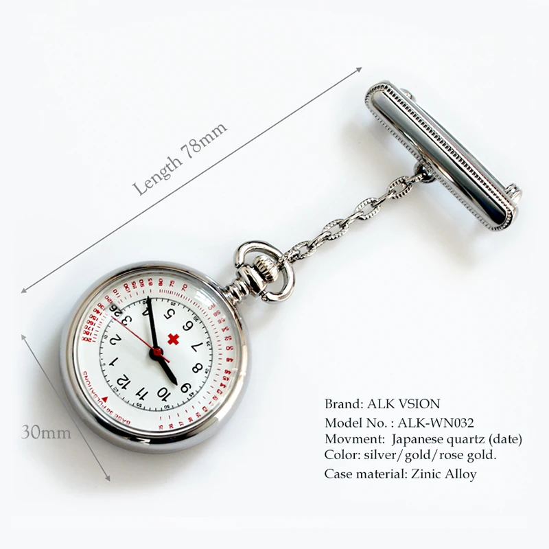 ALK Fob Nurse Pocket Watch Date Brand Quartz Watches Time Calendar Japenese Movement Clock Brooch Medical 2021 Rose Gold Silver