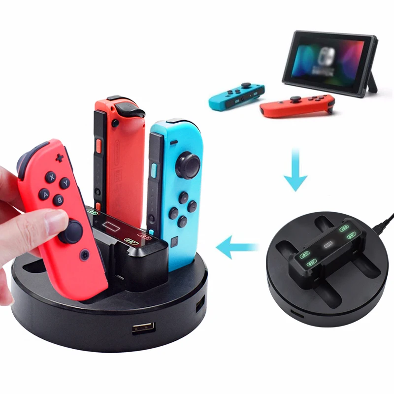 Зарядная док станция для Nintendo Switch Joycon 2 USB порта индикаторы игрового контроллера