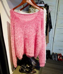 pink presell 20days Cakucool/13 цветов, вязаные топы с блестками, женские джемперы с длинными рукавами, круглый вырез, повседневный свободный блестящий свитер из искусственной норки для волос, Femme - Цвет: pink presell 20days