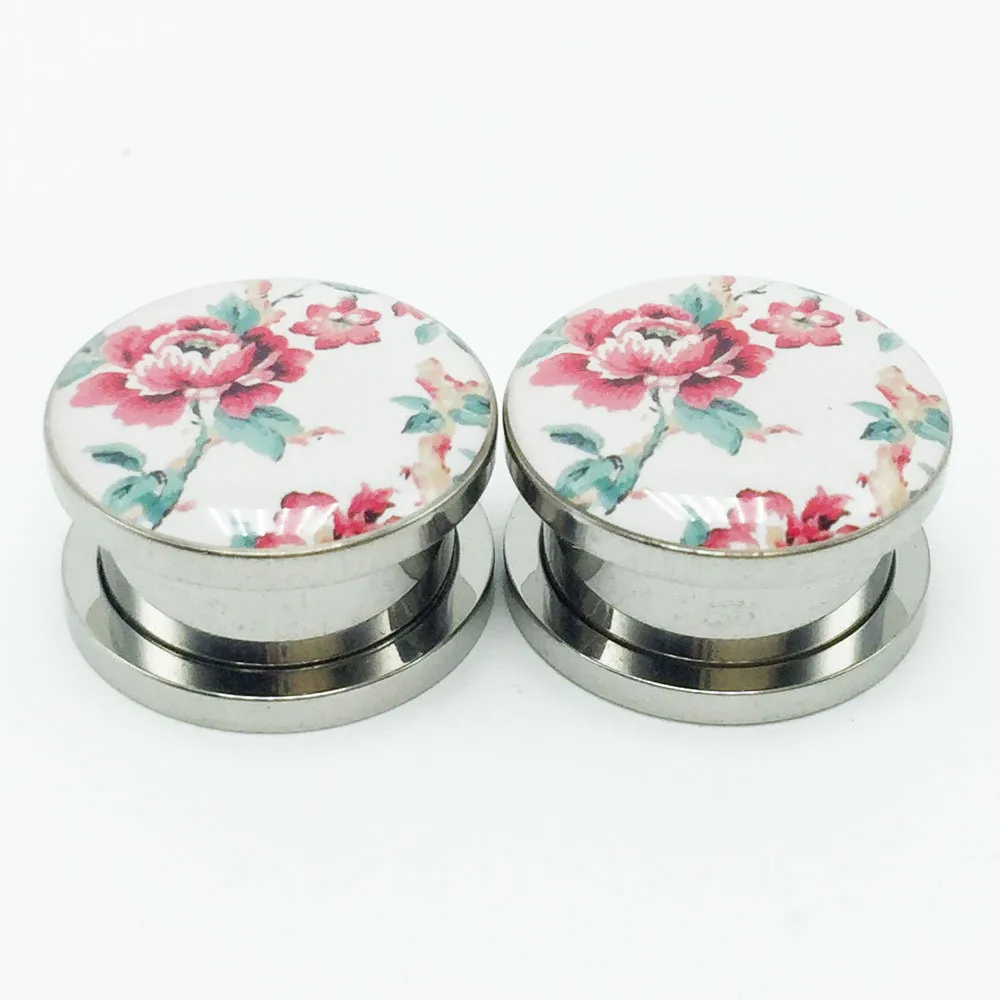 Растяжки для ушей из нержавеющей стали с заглушками туннели пионами цветочные