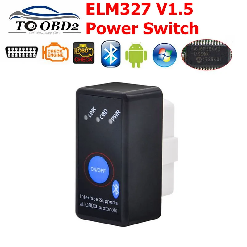 ELM327 V1.5 PIC18F25K80 чип OBD2 считыватель кодов Bluetooth J1850 переключатель питания вкл/выкл 12 В