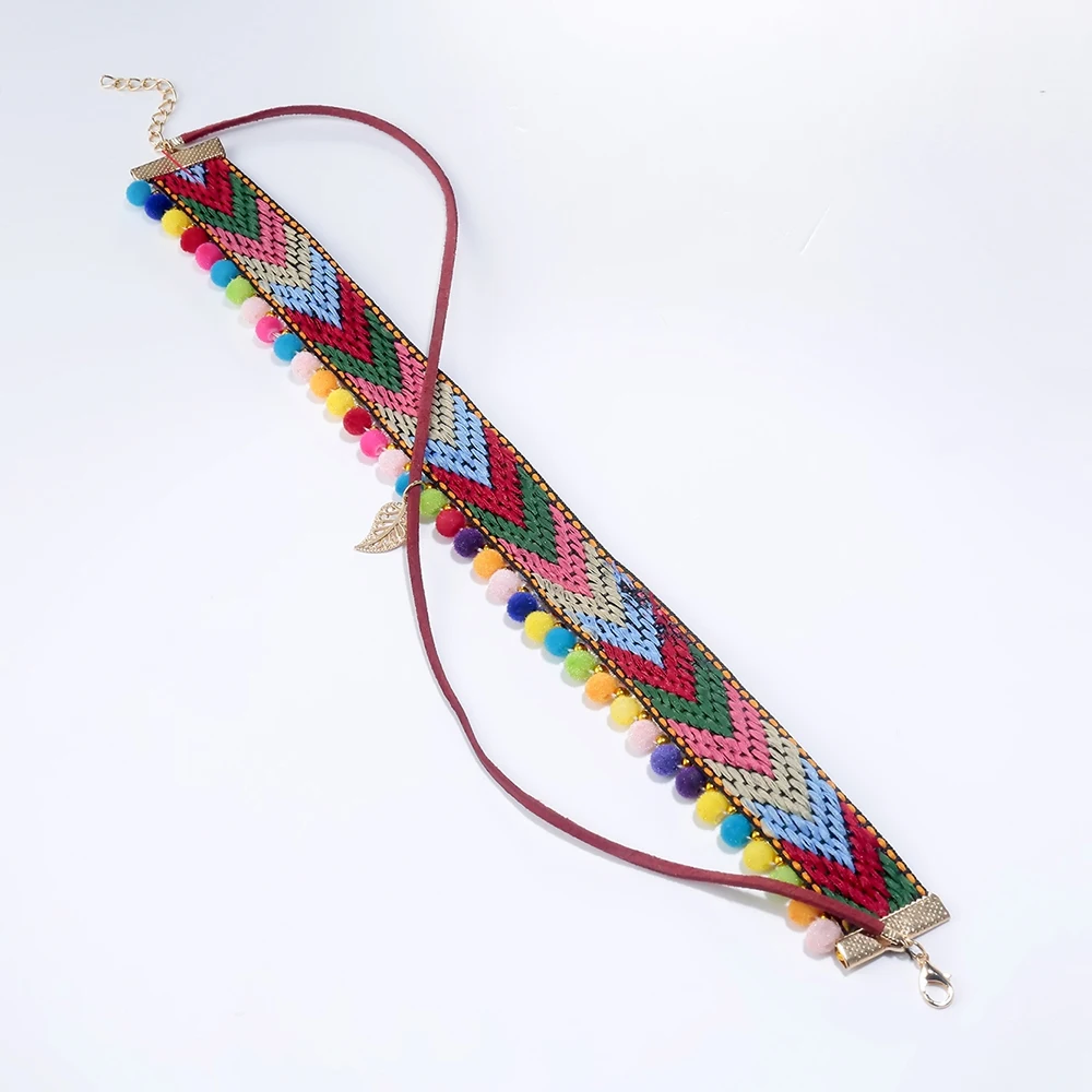 Женское этническое колье Meyfflin разноцветное ожерелье с подвеской помпоном