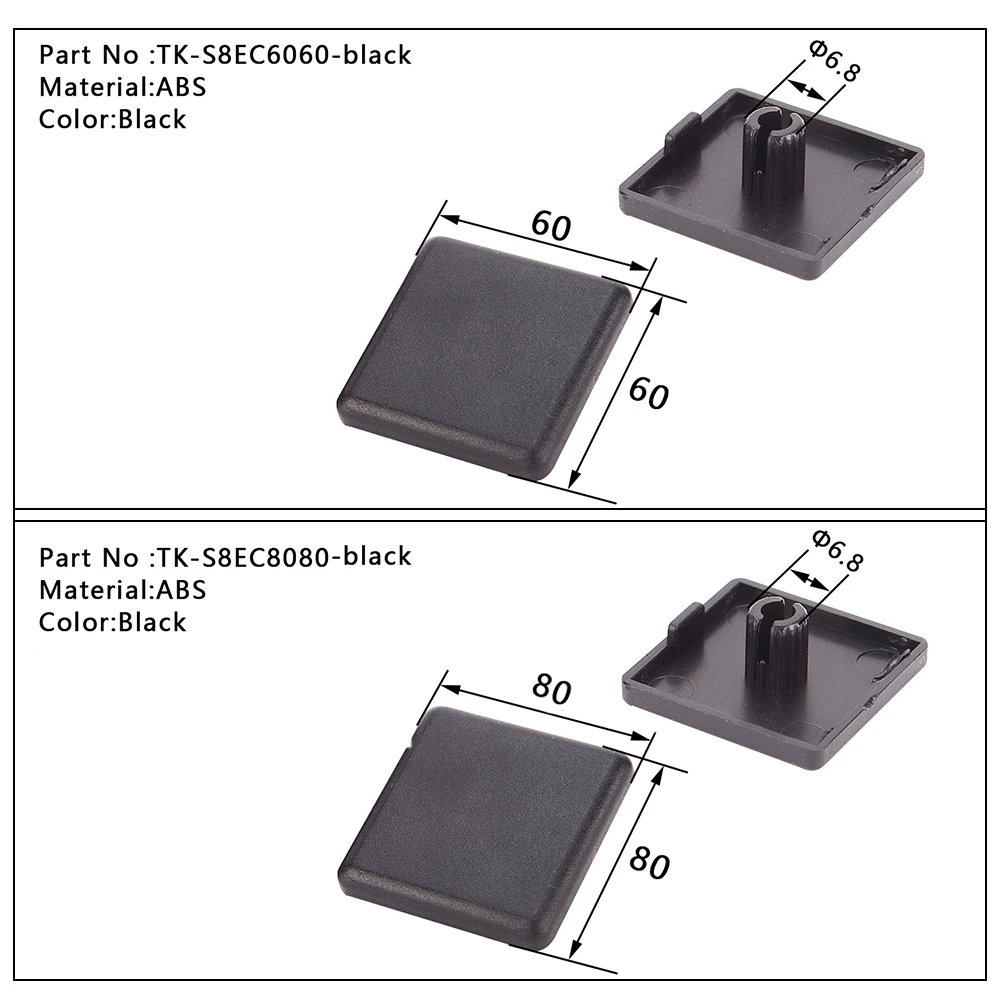 Крышка торцевой крышки для алюминиевого Profilfe черный пластик АБС 2020 3030 4040 4545 6060