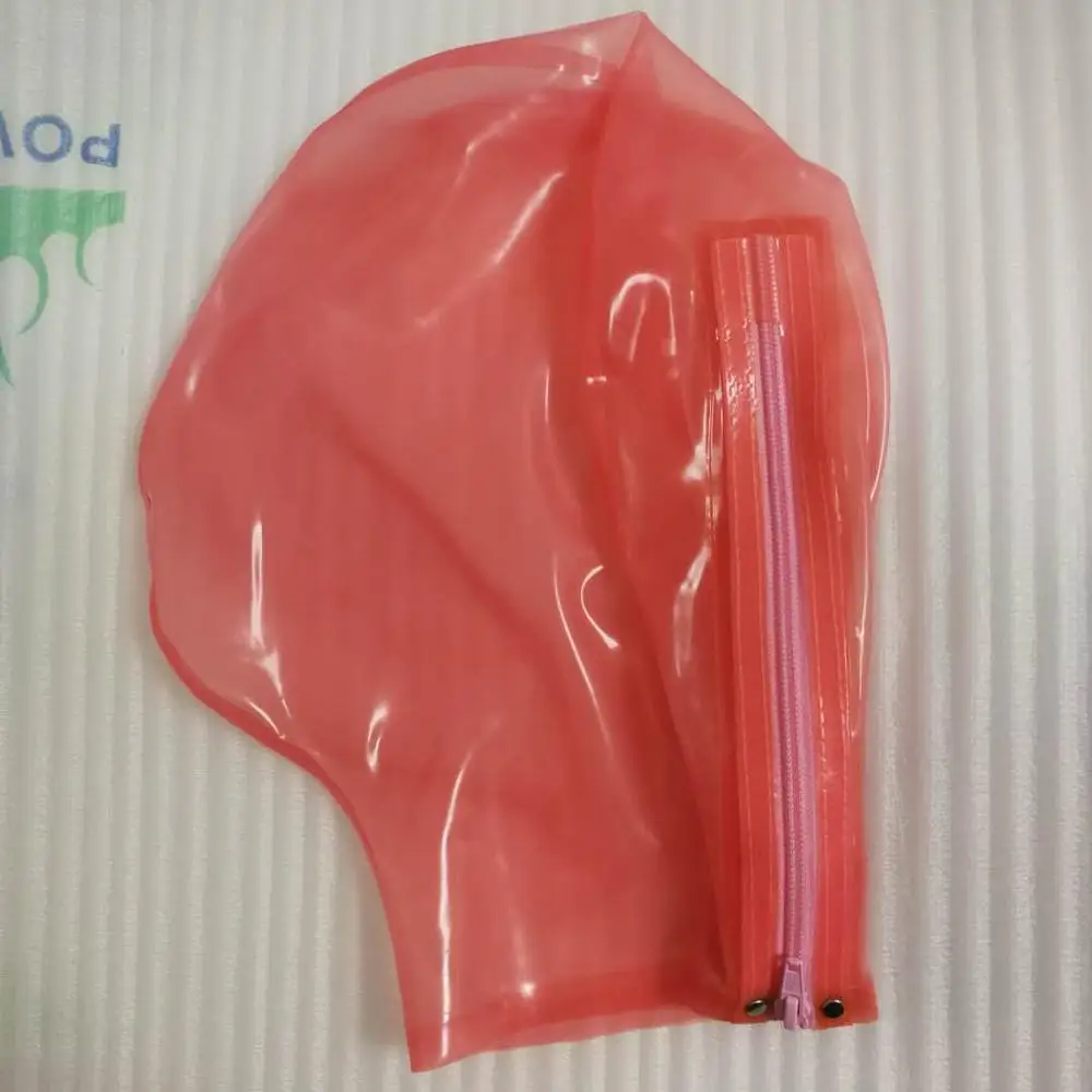 Латекс фетиш на голову прозрачный розовый латексный полная маска с отверстием