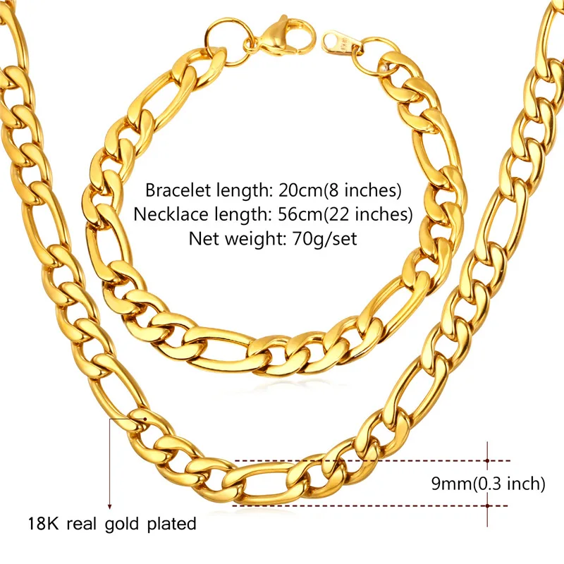 Figaro цепочка ожерелье браслет комплект ювелирных изделий для мужчин 9 мм