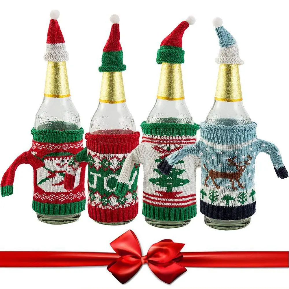 Рождественские Чехлы для винных бутылок рождественские украшения стола со
