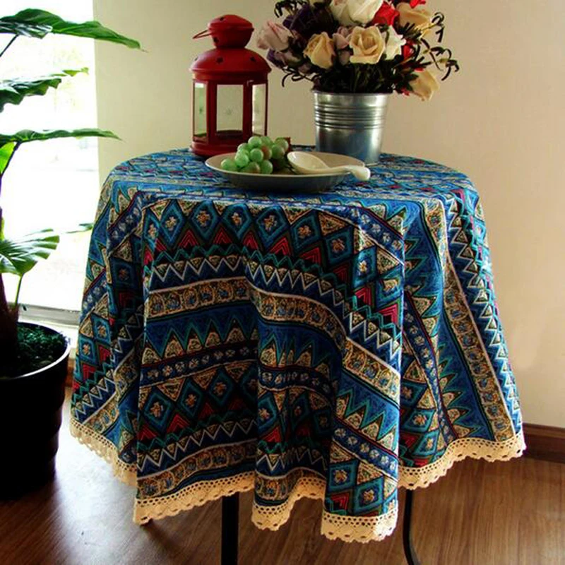 скатерть Винтаж Кружево вышитая Полосатый печати Скатерти синий и красный цвета