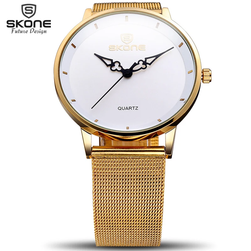 SKONE ультратонкие золотые часы с циферблатом женские модные модельные стальные