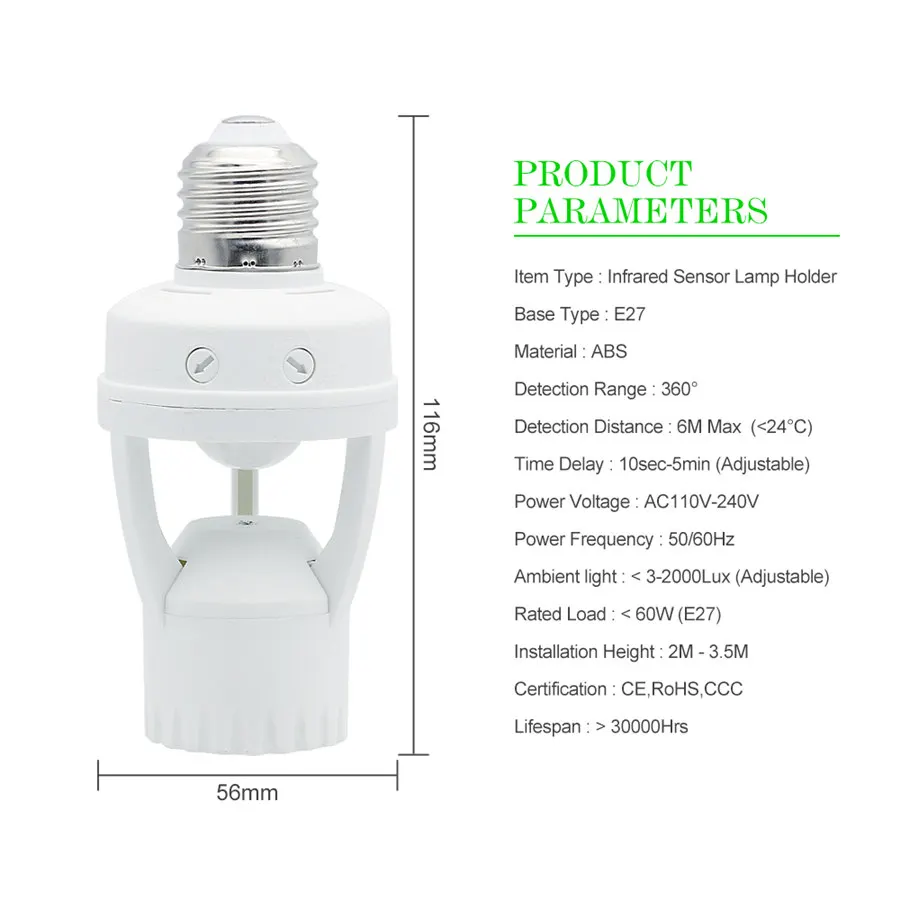 Sensor Lamp Holder ANBLUB E27 разъем PIR датчик движения лампа держатель светильник управление инфракрасный датчик лампа базовый фитинг 220 В для Светодиодный светильник лампочки с ампулой - Цвет: Sensor Lamp Holder