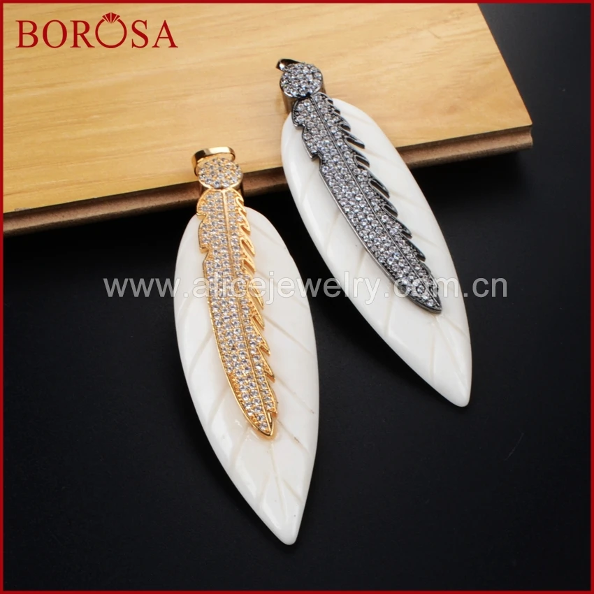 BOROSA Druzy ювелирные изделия 3 pcsGold/черный Цвет натуральный белый Ox Bone Резные листья