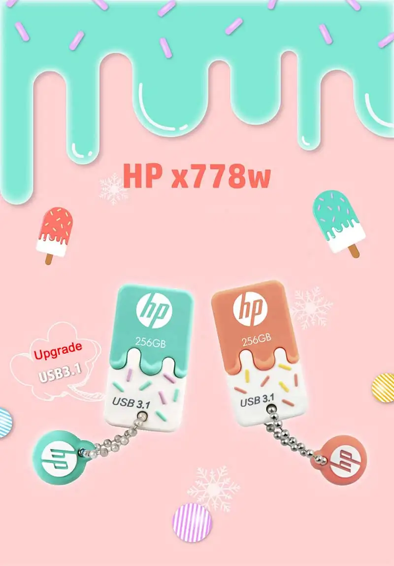 Новое поступление hp USB флэш-накопитель 32 Гб 64 Гб 128 ГБ USB3.1 силиконовый мороженое оранжевый цвет Флешка Тип C OTG DJ диск ручка-накопитель