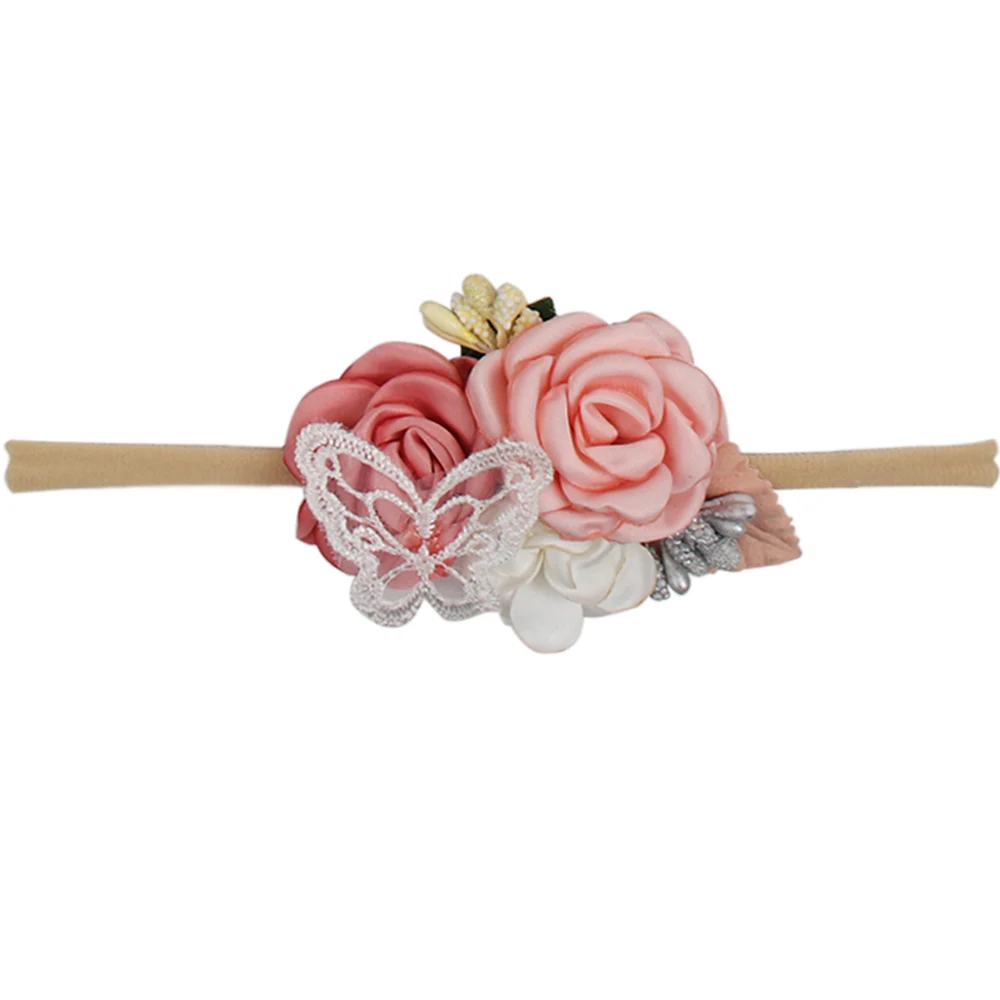 26 IBOWS Hair Accessories Lovely Baby Headband Fake Flower Nylon Hair Bands For Kids Artificial Floral Elastic Head Bands Headwear - Цвет: 26