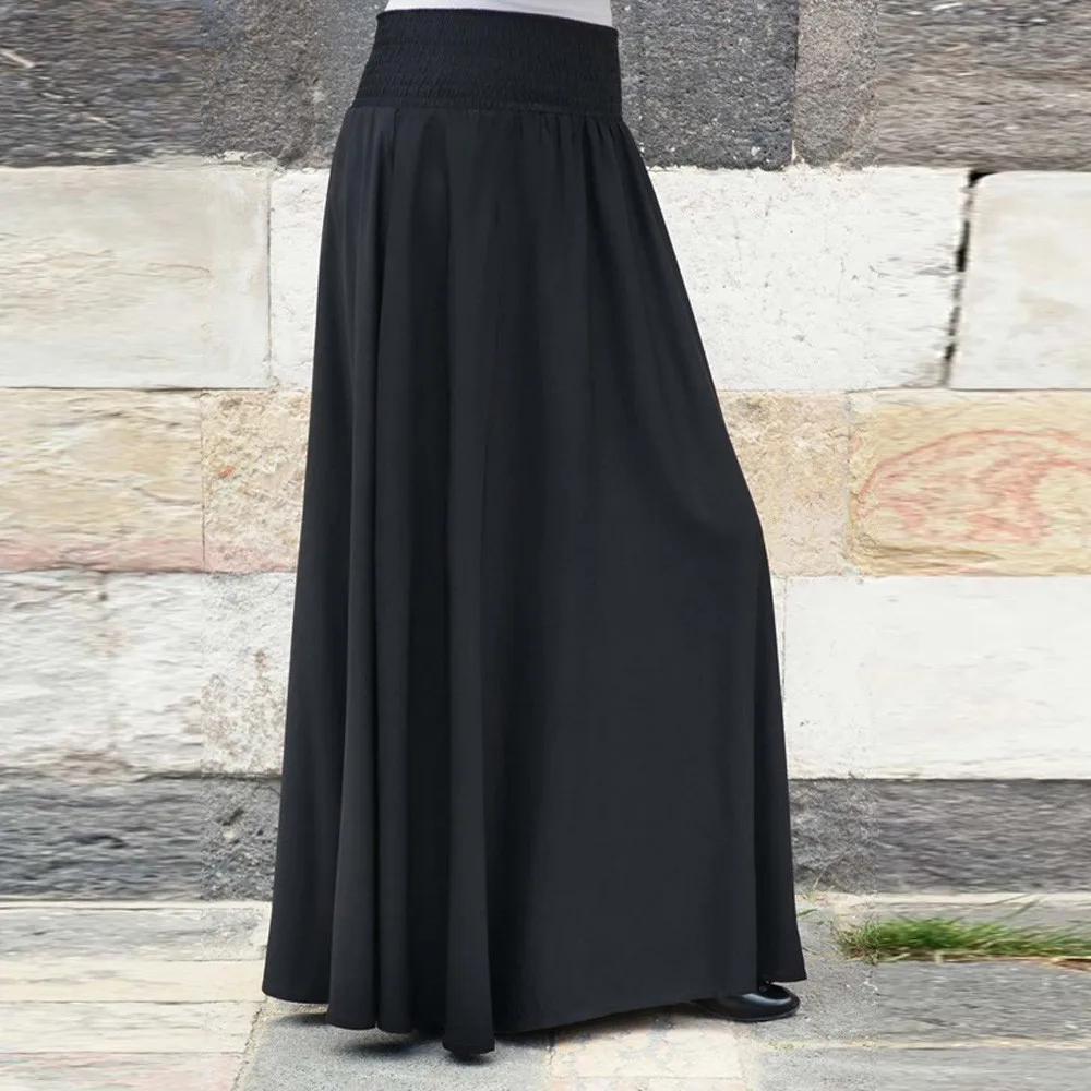 Autumn NEW Arrival Pleated Skirt Women Fashion Elastic Waist Solid Vintage A-line Loose Long Skirt Droppship подол Freeship