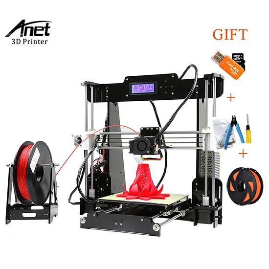 Anet A3S A6 A2 A8 FDM настольный 3d Принтер Комплекты Reprap i3 DIY ЖК-экран 3d Принтер Комплект с 8 Гб sd-картой большой размер печати - Цвет: A8 Add 1kg Filament