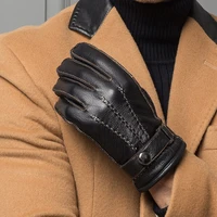 male leather gloves high quality men short classic design black gym luvas car driving gloves for winter man velvet warm mittens