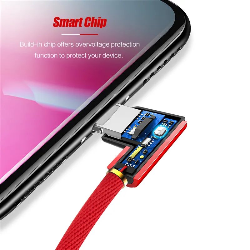 Гибкий кабель для iPhone X USB 90 градусов ROCK 2A Быстрая зарядка шнур 8 7 6 6s plus 5s 5 зарядный