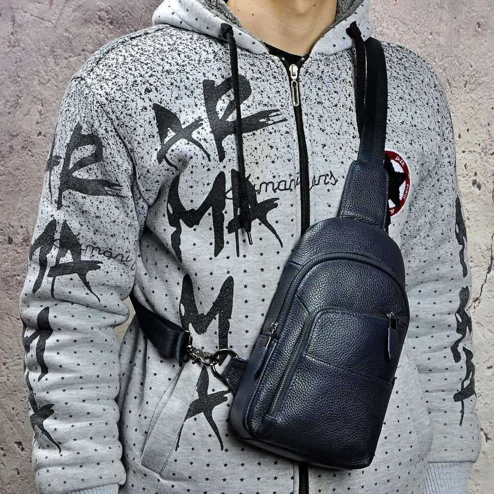 

Men Quality Real Leather Casual Fashion Fanny Waist Pack Chest Bag Design Sling One Shoulder Crossbody Bag For Male 8010-c