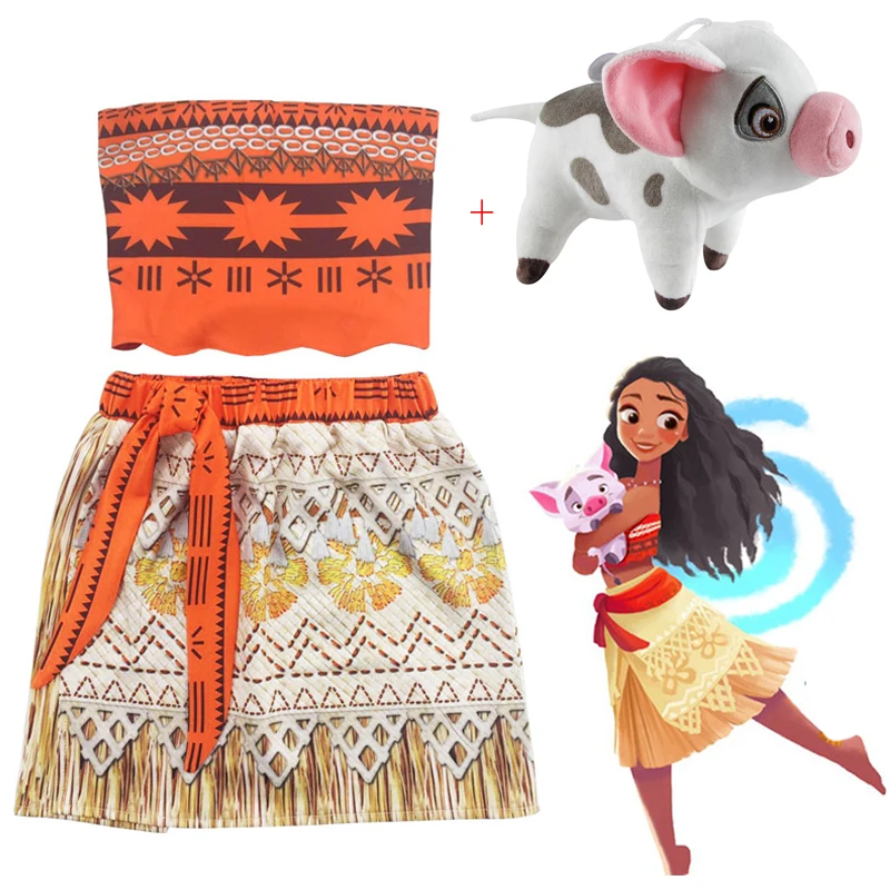 Baby girl Princess dress Moana Cosplay clothes for Children Vaiana Girls Party Wedding dresses with Necklace Pet Pig Costumes | Детская