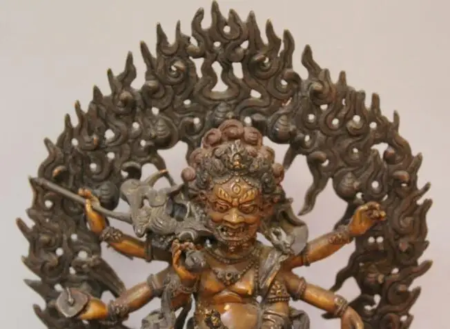 song voge gem S7267 9&quot Old Tibet BuddhismTemple Pure Bronze Stand 6 Arm Mahakala Buddha Statue | Дом и сад