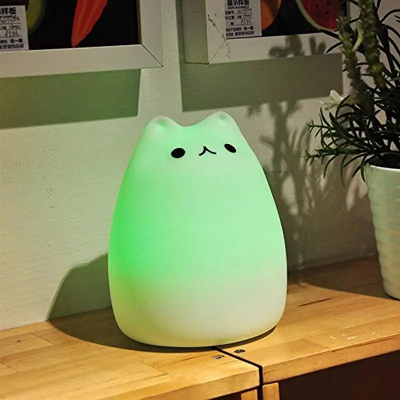 ВОДИТЬ Детей Ночь Свет Дети Силиконовые CAT лампа 7-Цвет мигает USB Перезаряжаемые