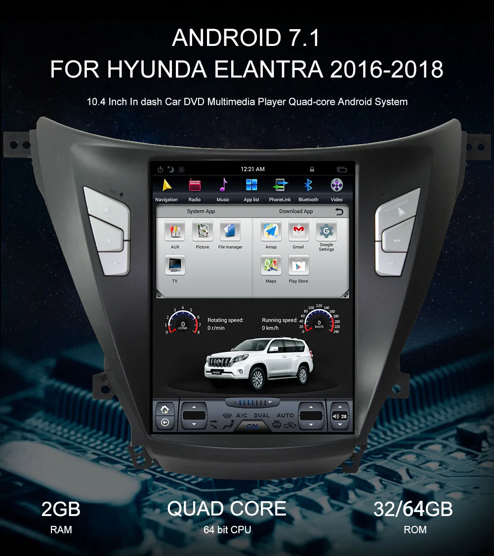 Android 7,1 Tesla стиль автомобиля радио gps Navi для hyundai Elantra- стерео мультимедиа головное устройство Авторадио без DVD плеер ips