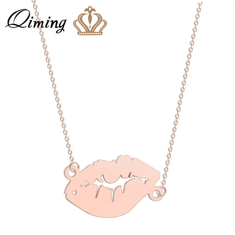 red lip Золотая цепочка, массивное ожерелье для женщин, бохо, ювелирные изделия из нержавеющей стали, рассвет, глобус, Карта мира, очаровательные ожерелья лучших друзей, подарок - Окраска металла: red lip