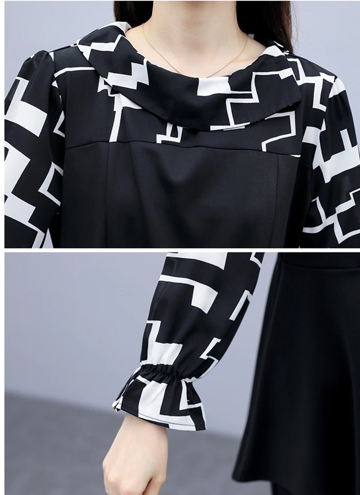 

L-5xl 2019 Autumn Black Two Piece Sets Outfits Women Plus Size Flare Sleeve Tops And Pants Suits Office Korean Elegant Sets