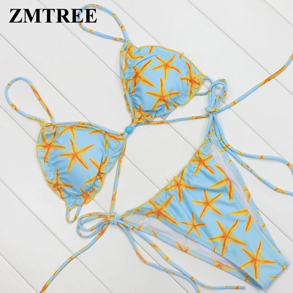 ZMTREE сексуальное бикини бандажный купальник женский купальный костюм с