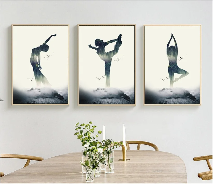 

Современная Минималистичная фигурка йоги, силуэт, холст, Художественная печать, живопись, плакат, настенные картины для гостиной, украшение для дома без рамки