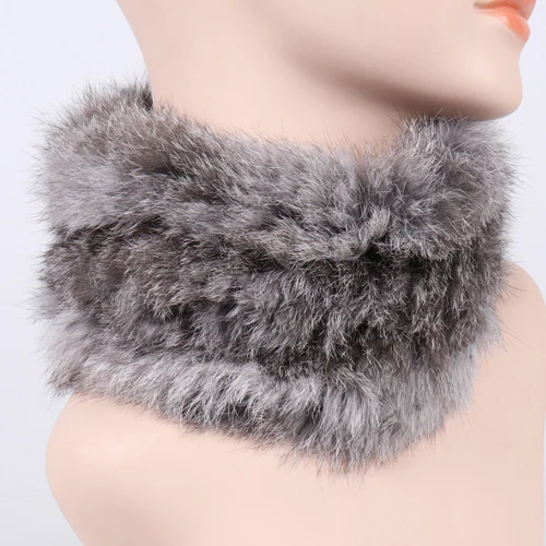 rabbit grey Зимний женский шарф из натурального меха, вязаный шарф из натурального кролика Рекс, меховые повязки на голову, Эластичный теплый мягкий шарф из натурального меха кролика рекс - Цвет: rabbit grey