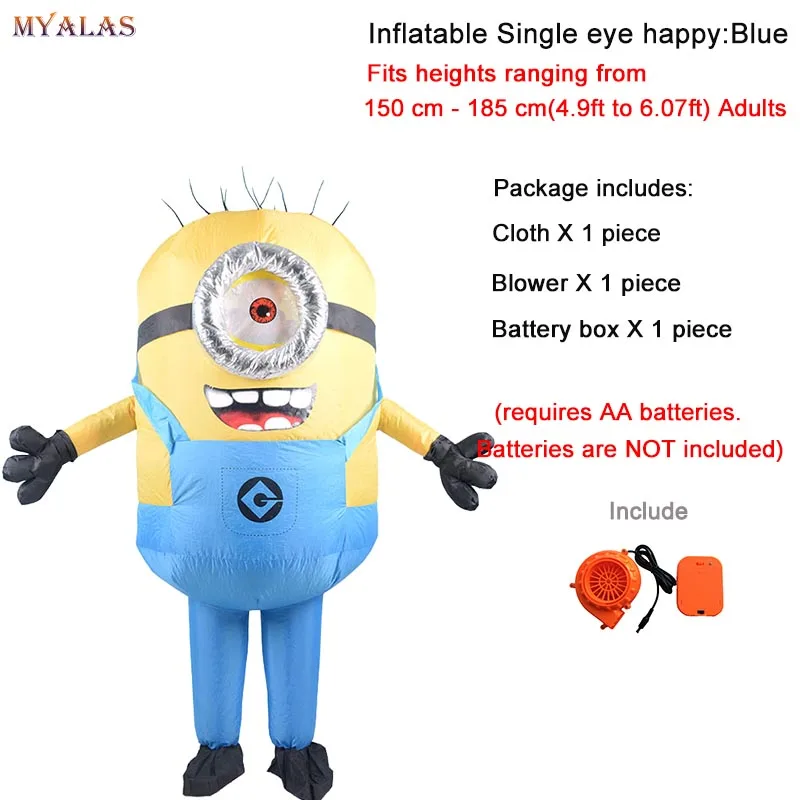 Adult blue one eye Пурим карнавальный парадный костюм Миньоны надувной взрослый маскарадный костюм Пикачу костюм на Хэллоуин костюм Миньона синий красный - Цвет: Adult blue one eye