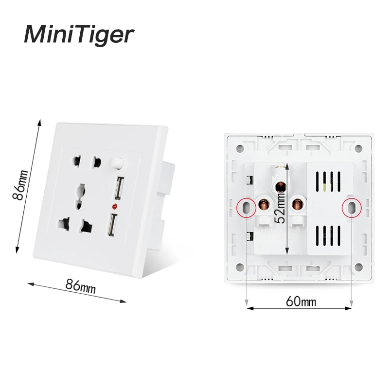 Minitiger Universal Standard Wall Power Socket Dual Switched USB Charging Port For Mobile Phone 2.1A Output LED Indicator | Обустройство