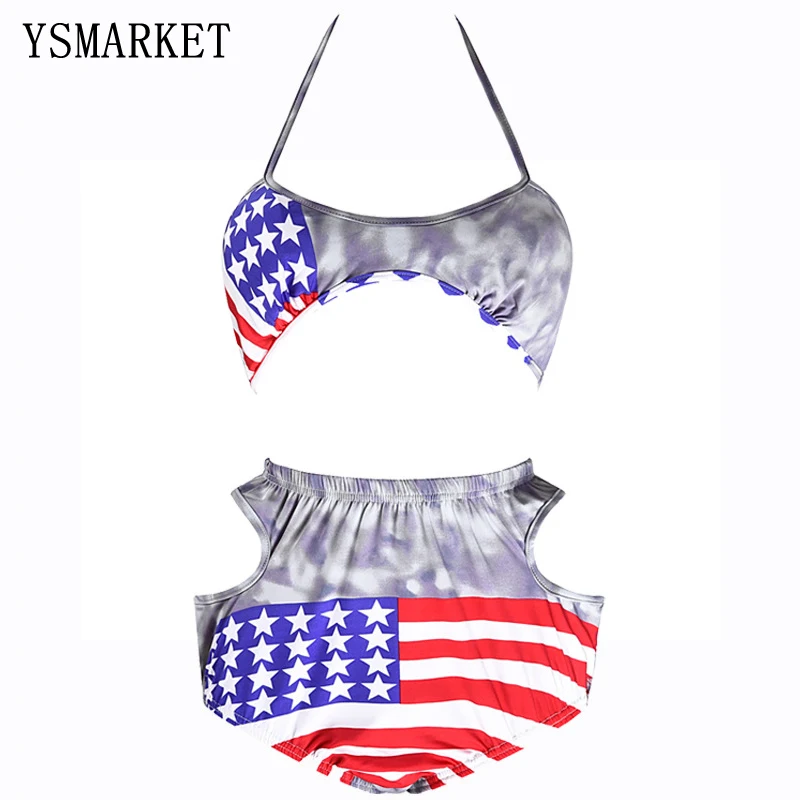 2018 женский купальник с высокой талией принтом американского флага комплект