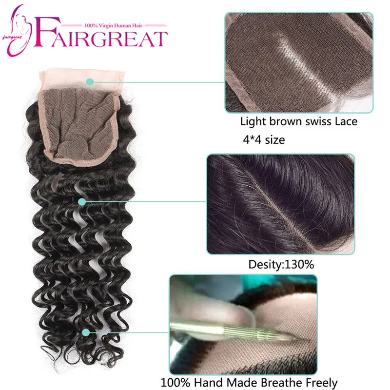 Бразильский Сорт 7а Глубокая Волна Человеческих Волос С Закрытием Бразильского