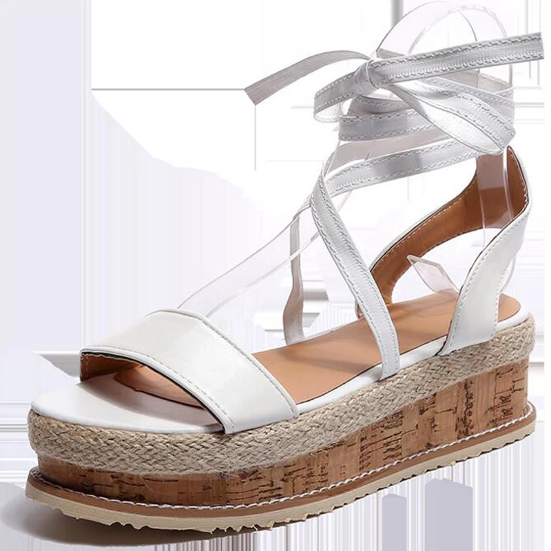 Cross Strap Shoes Women Lace Up Ladies FootWear Hemp Rope Wedge For Woman Platform Glodiator Sandals High Heels | Обувь