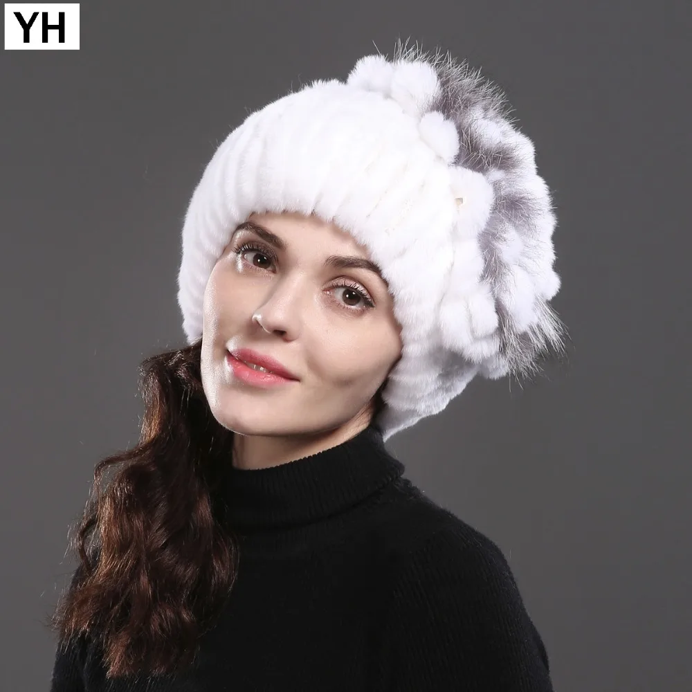 Женский Настоящий мех кролика, шапка, зимняя, натуральный мех кролика Рекс, шапочки, шапка в полоску, теплая, эластичная, Вязанная, настоящий мех кролика, шапка