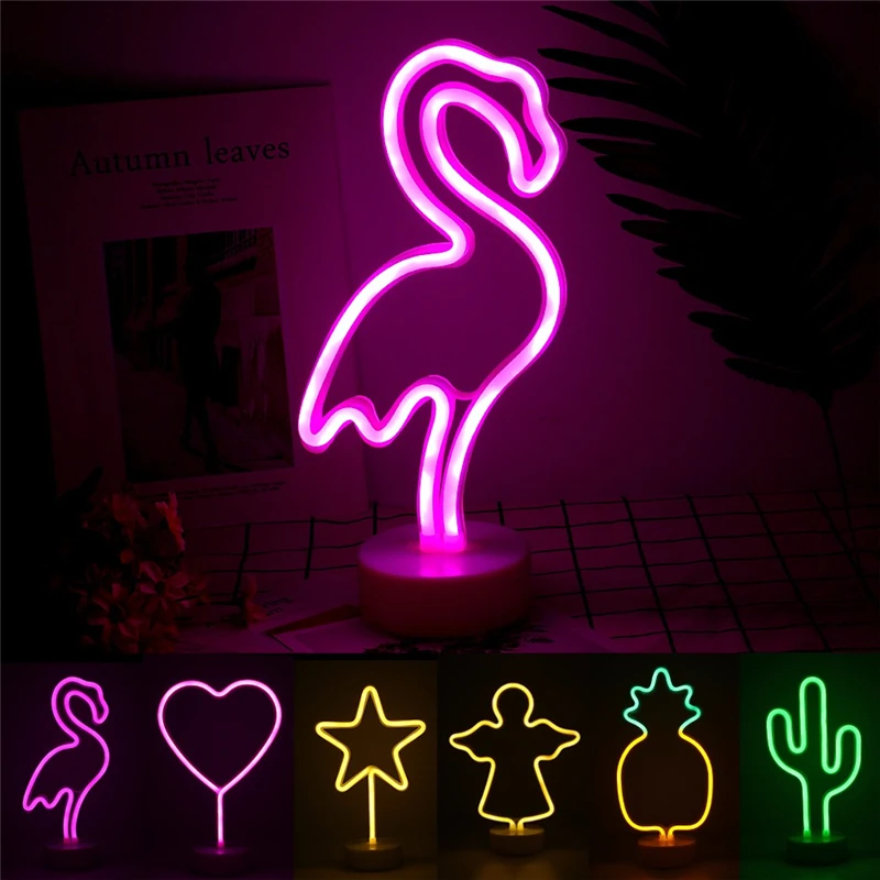 Светодиодный неоновый Ночной светильник в форме ананаса ангела настольная лампа