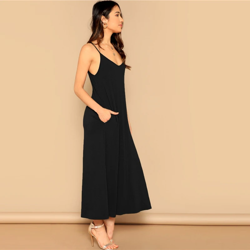 SHEIN Платье На Бретелях С Карманом, Повседневное Прямое Платье Без Рукавов Летнее Стильное Платье