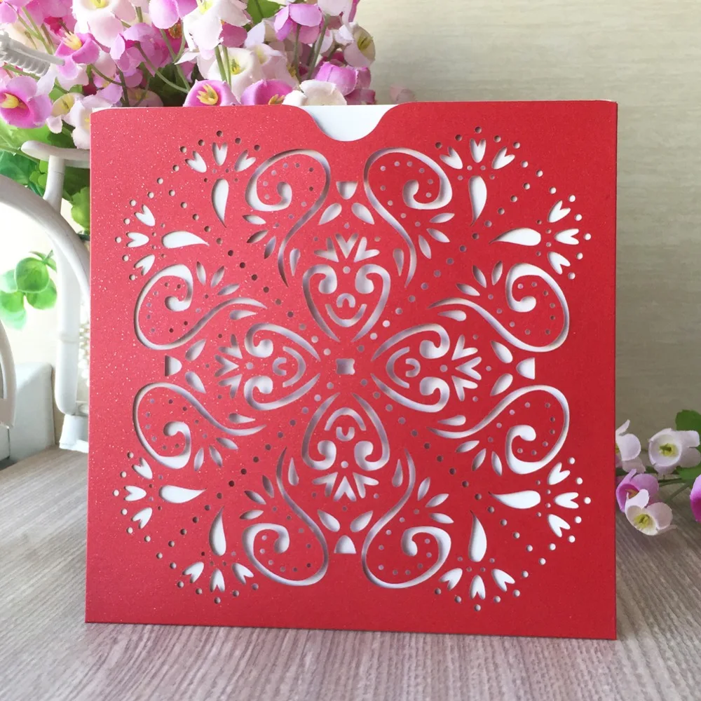 

30pcs/lot Hollow Laser Cut Colour Pearl Paper Sample Wedding Invitation Card To Bless For Valentine's Day Anniversary Supplices