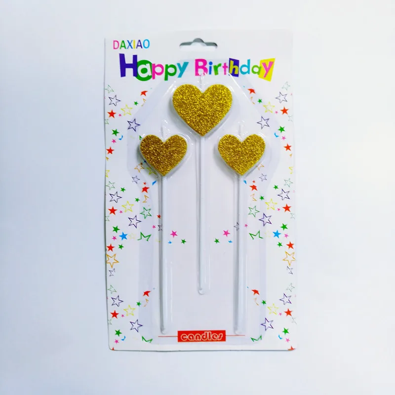 Candle-Heart3-Gold Вечерние украшения для торта, для детей, безопасные, с изображением пламени, с днем рождения, корона, звезда, палочки, дизайн, любовь, сердце, на день рождения, на свадьбу - Цвет: Candle-Heart3-Gold