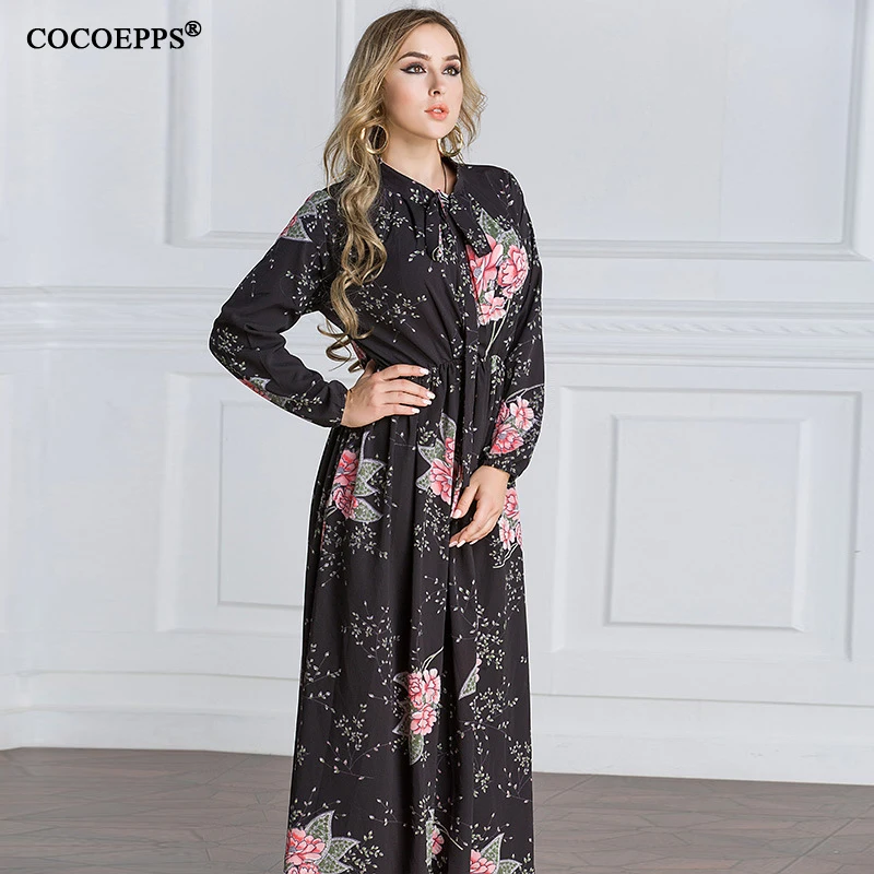 6xl 7XL 2018 Новое Женское платье с цветочным принтом размера плюс длинное большого 5XL
