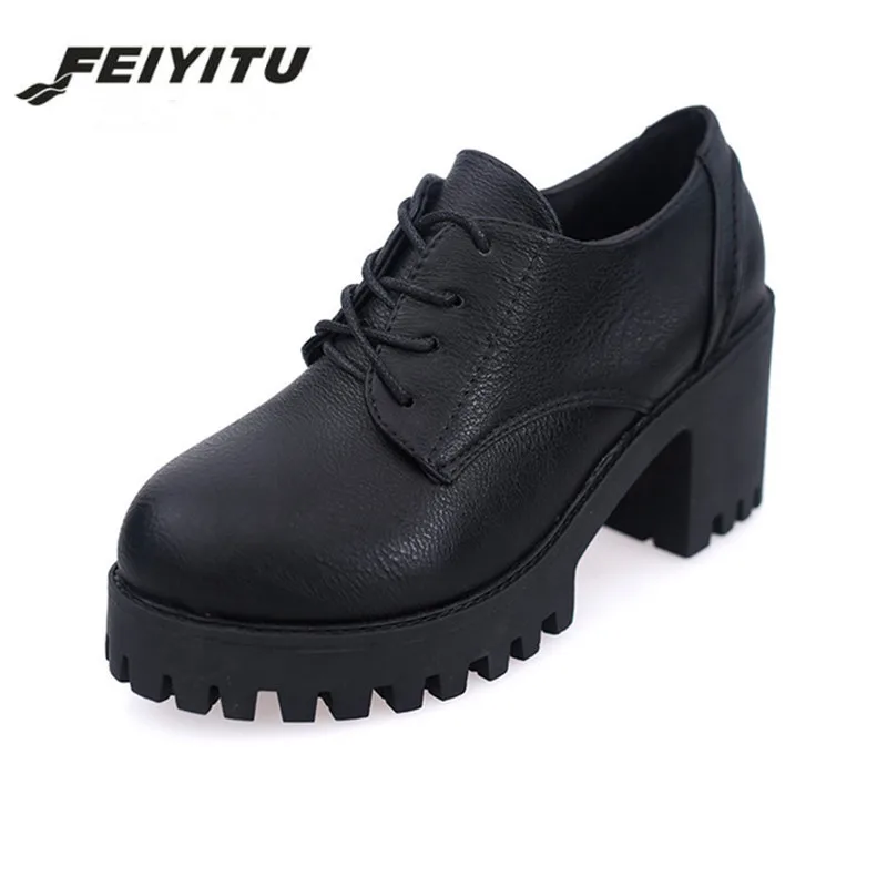 Женские туфли-лодочки на квадратном каблуке FeiYiTu черные повседневные туфли