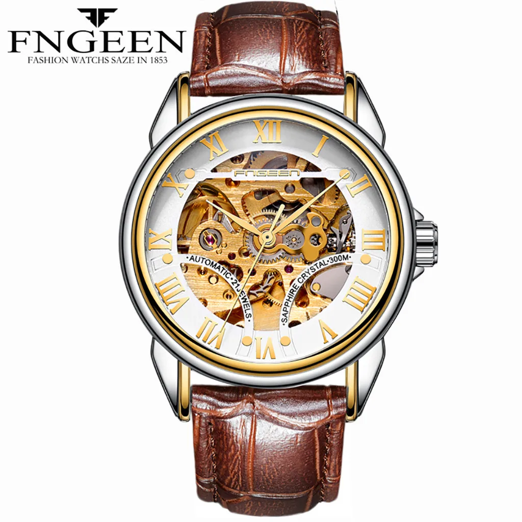 Relogio masculino skone FNGEEN водонепроницаемые часы с кожаным ремешком автоматические механические мужские часы reloj mujer LD