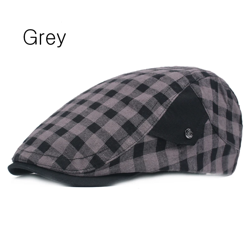 Grey Летние береты, кепки для мужчин и женщин, хлопковые козырьки, шляпа от солнца, уличные мужские плоские шапки, регулируемые клетчатые береты для взрослых, Casquette Boina, шапки - Цвет: Grey