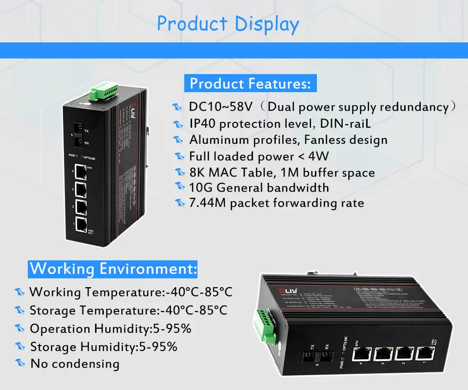 Bliy 1GX4GT 4 гигабитный промышленный волоконный переключатель ethernet порт одномодовый двойной волоконно-оптический переключатель поэ ethernet mikrotik