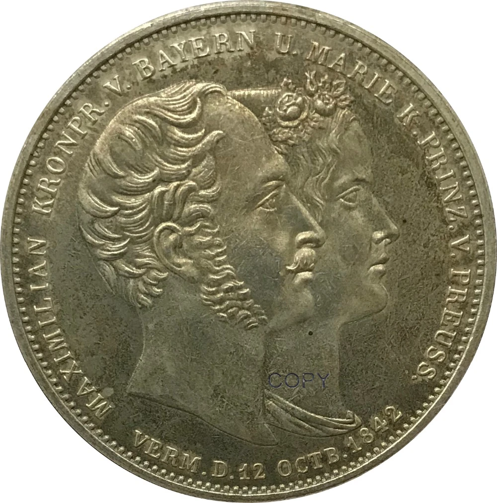 1842 Германия 2 Thaler 3 1/2 гулден Ludwig I брак Мельхиор покрытием серебро Имитация монеты