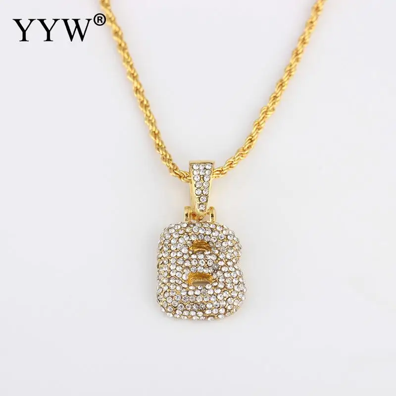 b Cubic Zirconia Hip Hop Chain Neckalce A-Z Custom Name Bubble Initial Letter Necklaces& Pendant Charm For Women Men Jewelry - Окраска металла: b