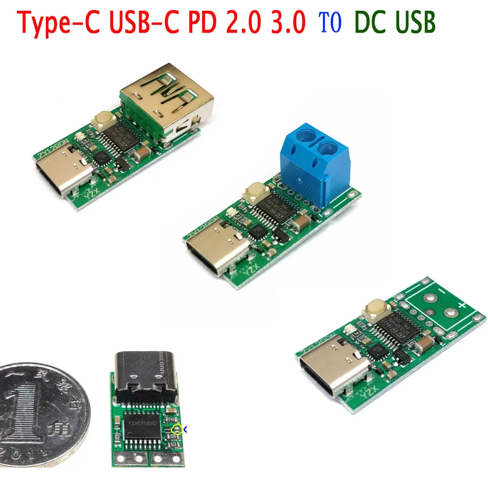 

Type-C USB-C PD2.0 PD3.0 TO DC USB decoy QC fast charge trigger Poll detector Charging PD 5A 9v 12v 15v 20V test