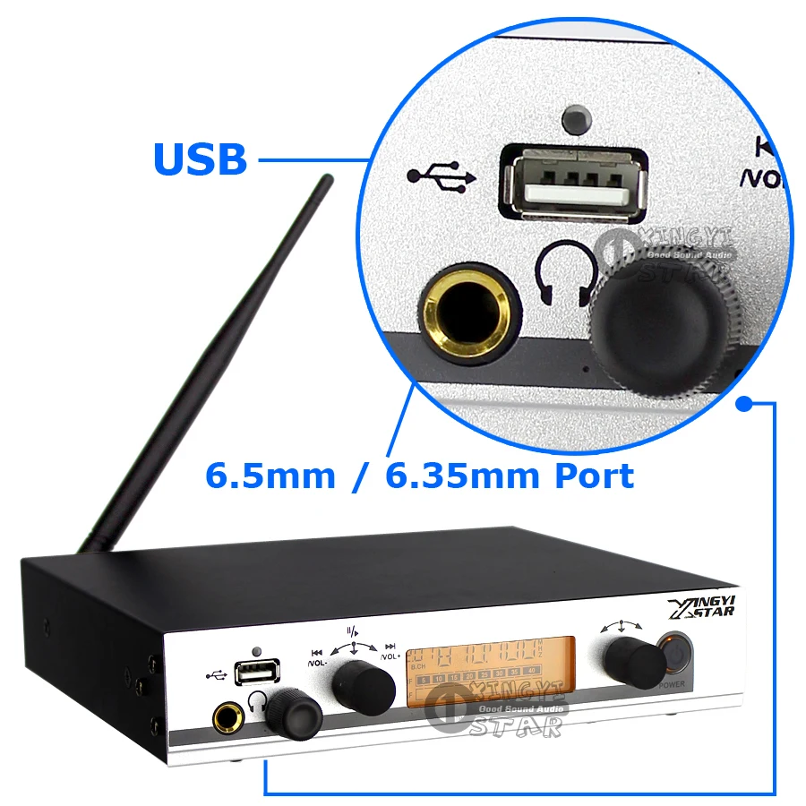 저렴한 인이어 모니터 무선 시스템 식스 바디팩 수신기, 전문 무대 UHF 무선 원 USB 송신기 모니터링 이어폰